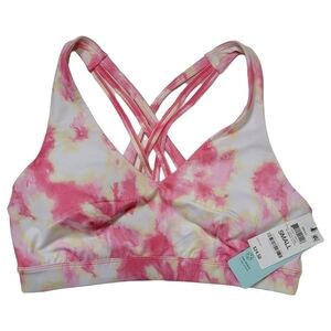 Ideology Pink Yellow White Tie Dye Strappy Criss Cross Racerback Sports Bra Med
